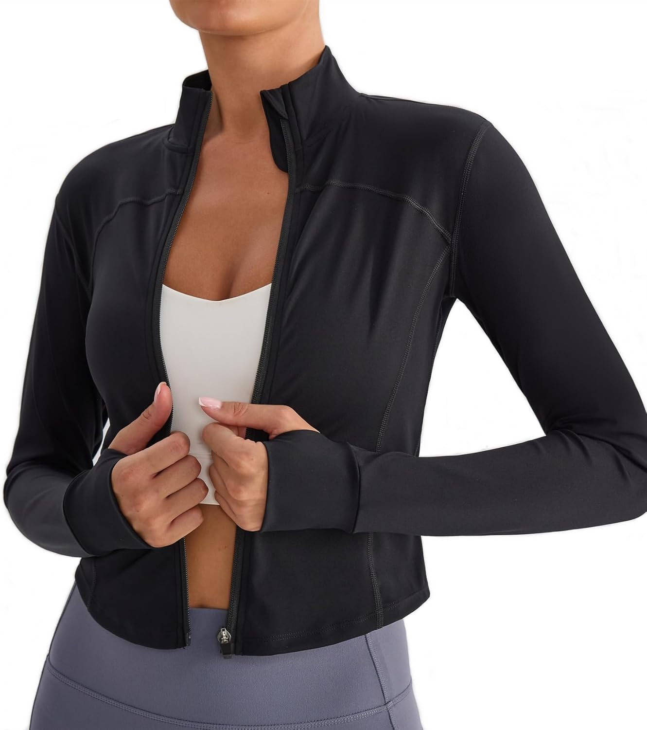 Lemedy Women's Lightweight Workout Jacket Cropped Slim Fit Full Zip Running Yoga Jacket with Thumb Holes Athletic Track Tops - Image 2