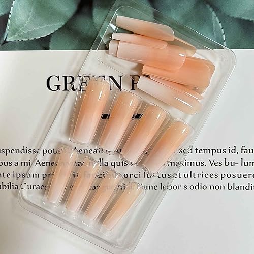 Miniatura 2 de Uñas postizas largas a presión, cuadradas, francesas, de cobertura completa, uñas postizas acrílicas nude, para mujeres y niñas, 24 unidades (blanco