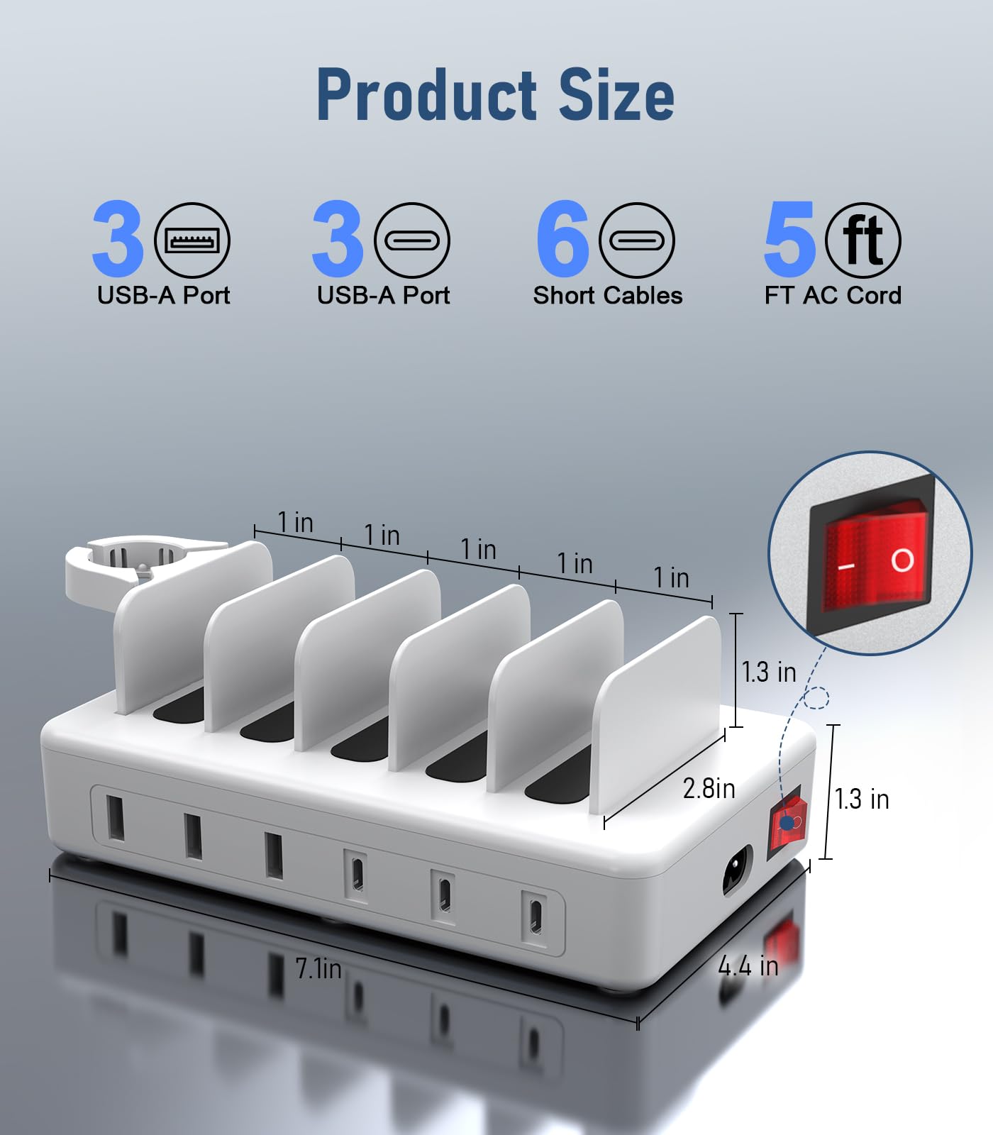 96W Charging Station for Multiple Devices,CREATIVE DESIGN 6 Ports USB C Charging Station with 3 PD 20W USB-C,Multi Charger Station for Cellphone Kindle Tablet and Other Electronic