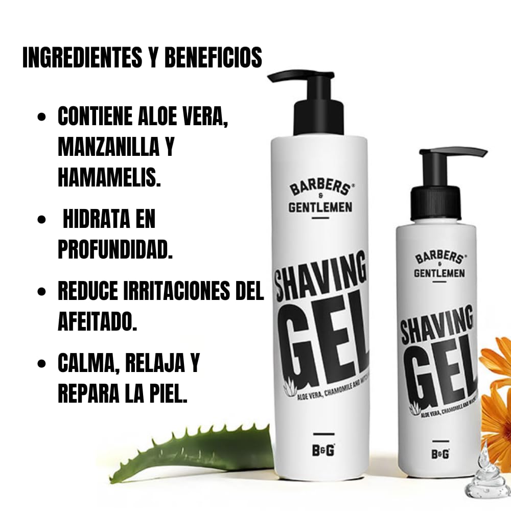 Barbers & Gentlemen Gel De Afeitado Transparente Con Aloe 500ml, Color Transparente, Viscosidad Muy Baja, Ingredientes Activos, Gel Suave, Ideal para Barbería Peluquería