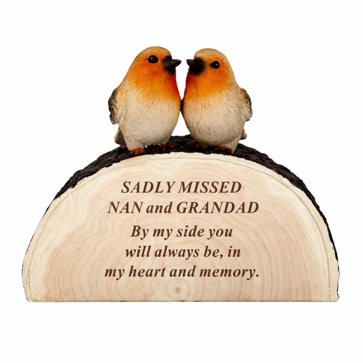 YöL Nan and Grandad Memorial Two Robins on Log Ornament 14x17x6cm Graveside Memorial Plaque Remembrance Ornament Garden Grave Decoration Sympathy Gift for Loss