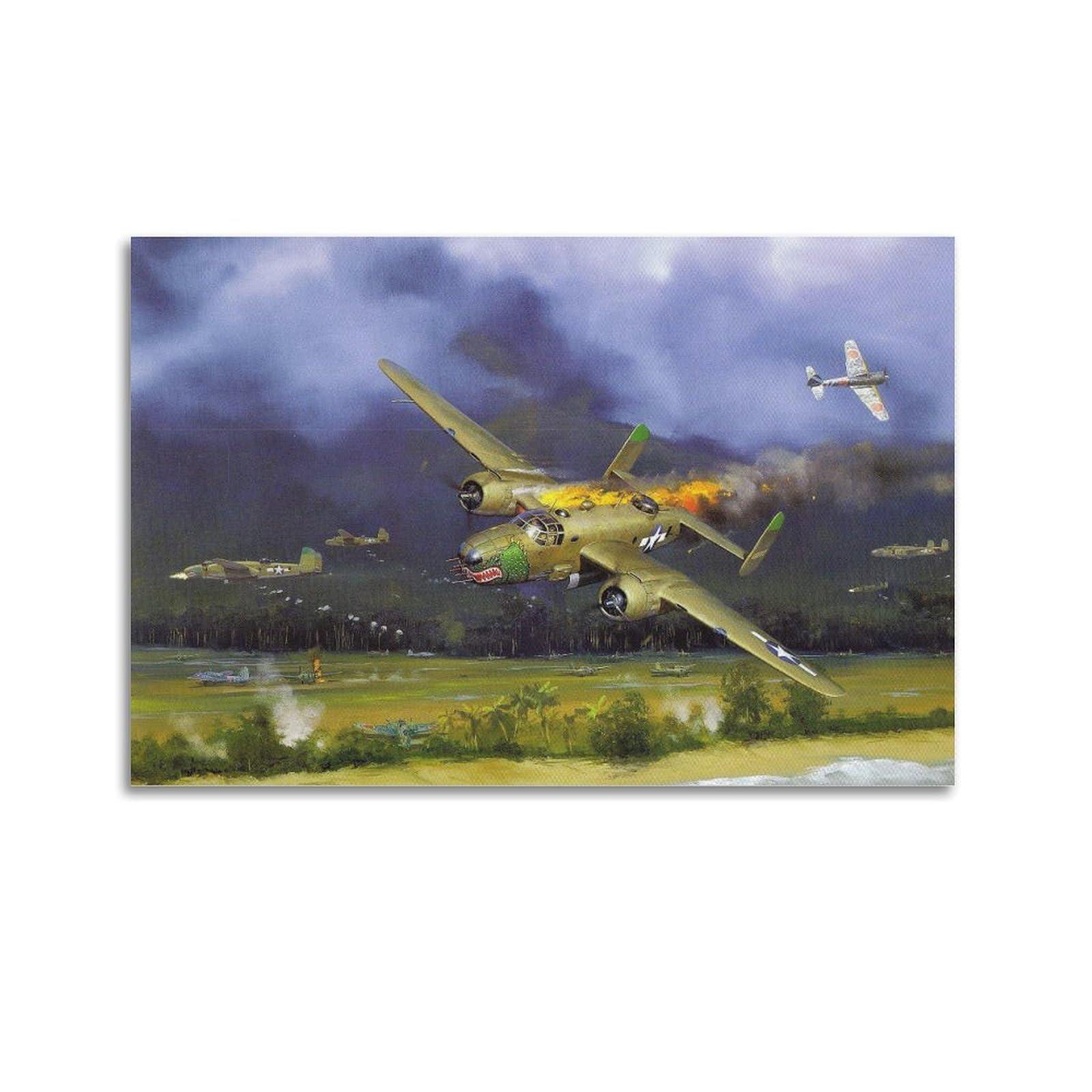 XFPMXC Military Fighter Aircraft Poster B-25 Mitchell Fighter Jet Fighter Plane Decorative Painting Canvas Wall Artworks Picture 20x30inch(50x75cm)