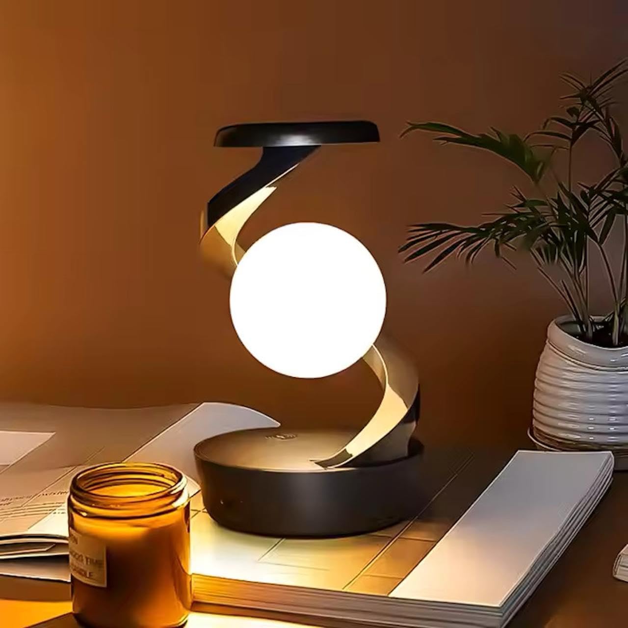 Image of LED 360° Spiral Rotating Desk Lamp with Wireless Charger, Modern Table Lamp, Cordless Desk Lamp Rechargeable, Multicolor LED Levitating Night LightLighting Performance & Controls