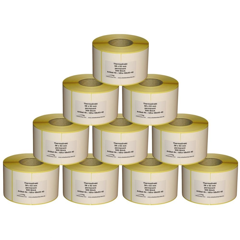 5.000 Etichette Termiche per Bizerba 58 x 93 mm 40 mm Manicotto Adesivo Permanente