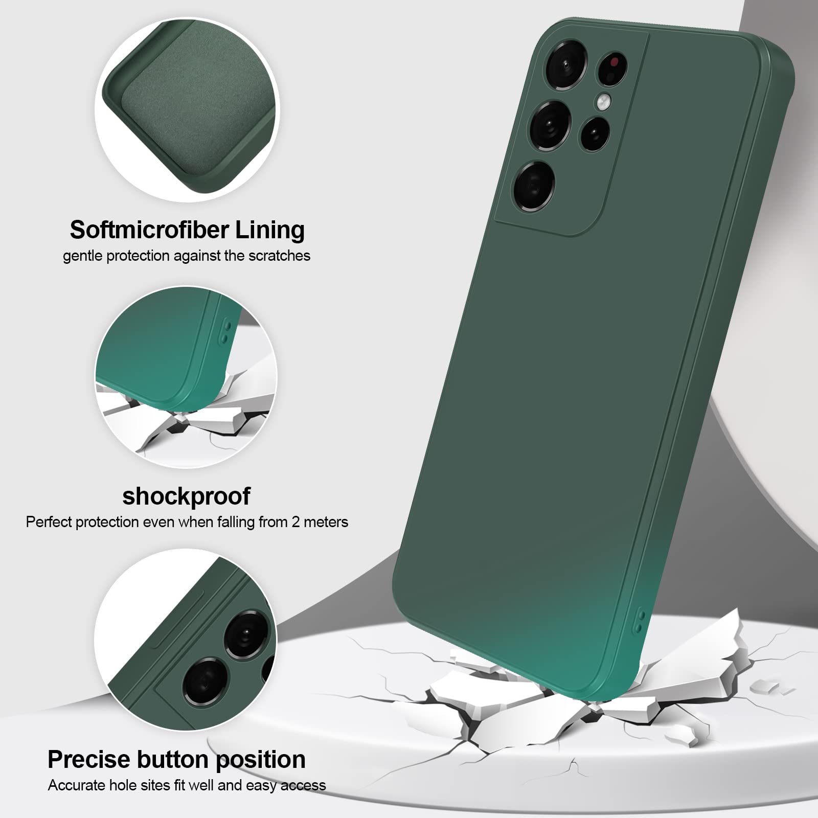 GiiYoon Case Compatible with Samsung Galaxy S21 Ultra 5G, Silky-Soft Touch Full-Body Protective Phone Silicone Case, Shockproof Cover with Microfiber Lining, green — view 2