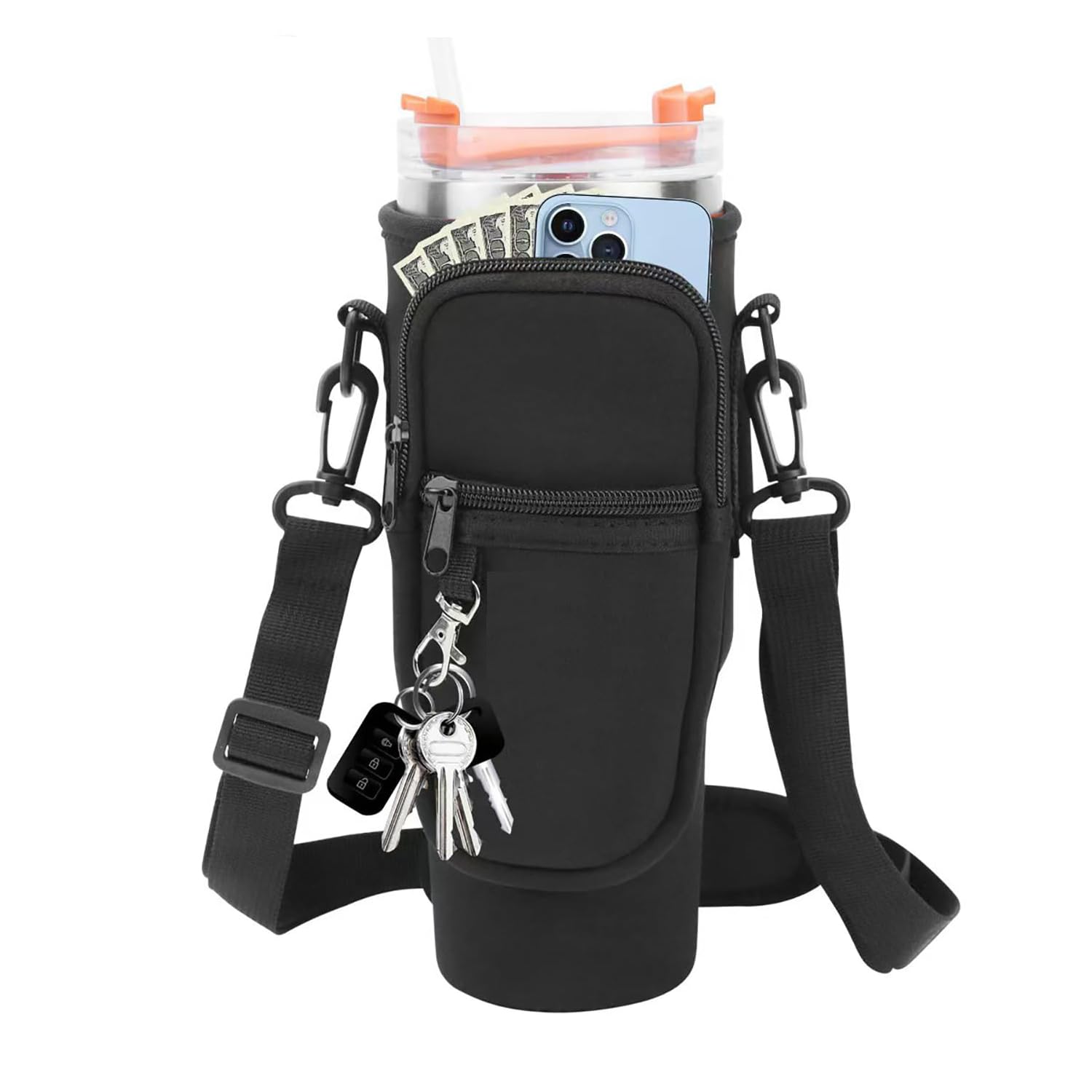 1Pc Water Bottle Carrier Bag with Adjustable Strap | Neoprene Water Bottle Holder for Stanley 40oz/30oz Tumbler | Tumbler Pouch for Stanley Cup Accessories with Phone Pocket (Multicolor)-image-12