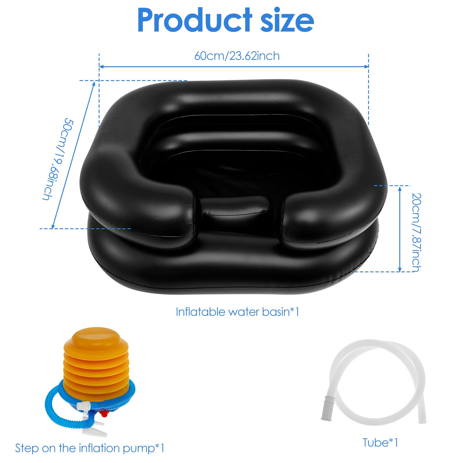 Inflatable Hair Washing Basin, Portable Shampoo Bowl for Bedridden, Elderly, Disabled, Pregnant, Injured, Hair WashTub for Curly Hair, Thick Hair & at Home Sink Washing(black)