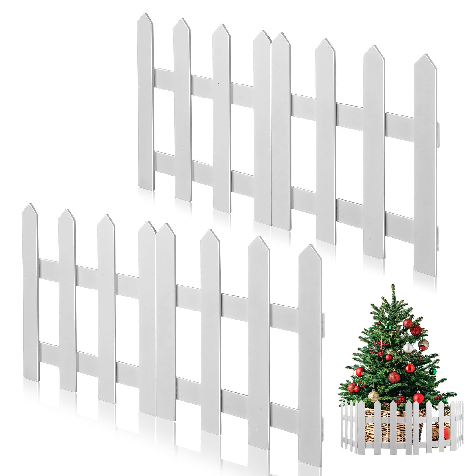 Clôture en bois blanc pour délimiter les parterres de fleurs et les arbres de Noël