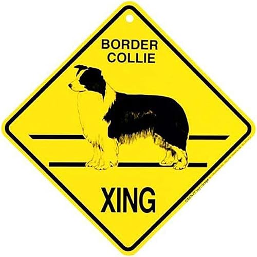 Letrero "BORDER COLLIE XING CROSSING" Fun Tropical Animal Theme Decor, Diamond Shape Aluminio Aluminio, Interior y Exterior Metal Aluminio "12 x