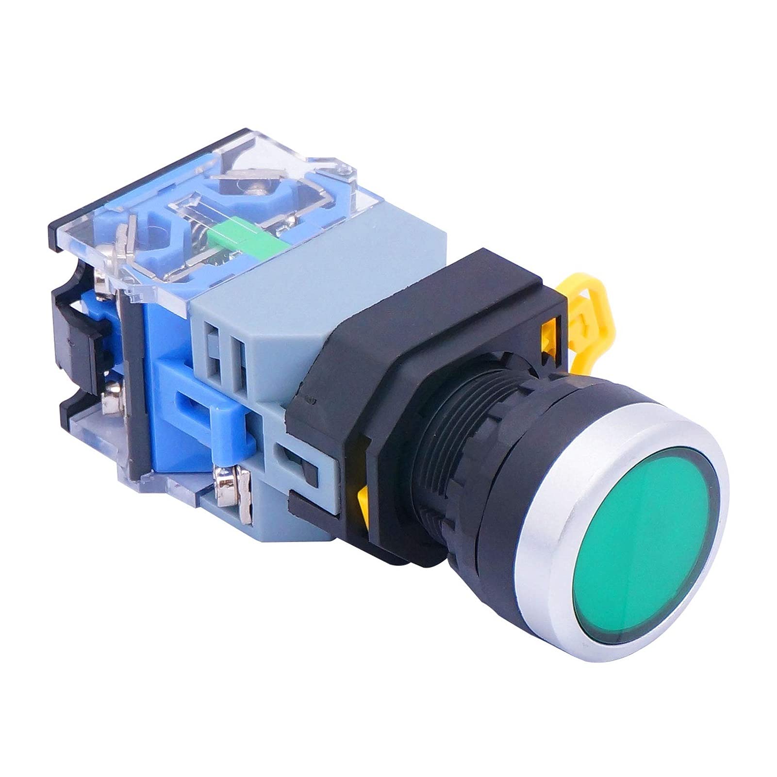 22mm 10A 440V 1NO 1NC DPST Interruptor de botón pulsador LED Verde Interruptores pulsadores con Voltaje de luz LED 110V