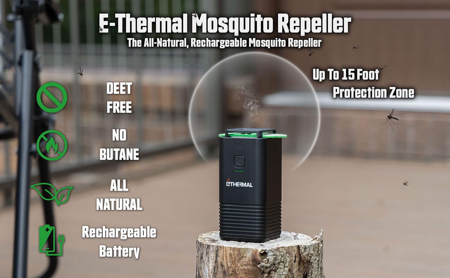 E-Thermal Mosquito Repeller - Uses All Natural, Deet Free Pads - Rechargeable Battery - No Butane - Very Effective with Up to 15 Feet of Protection - The All Natural Bug Spray Alternative