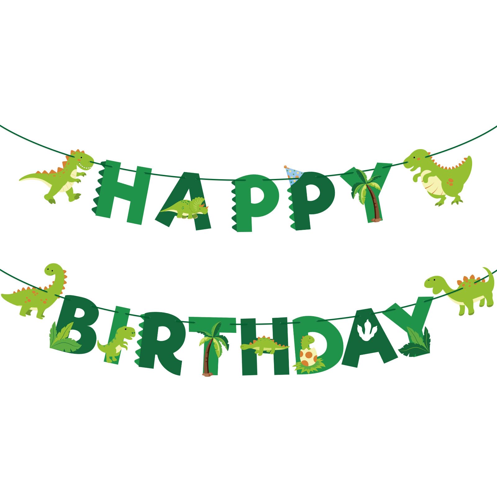 Dinosaur Happy Birthday Banners - Personalised Dinosaur Bunting Large Size 59 Inch / 5 Ft, for Birthday Banner Decorations Party Supplies Boy Girl (Light Green) — image 1