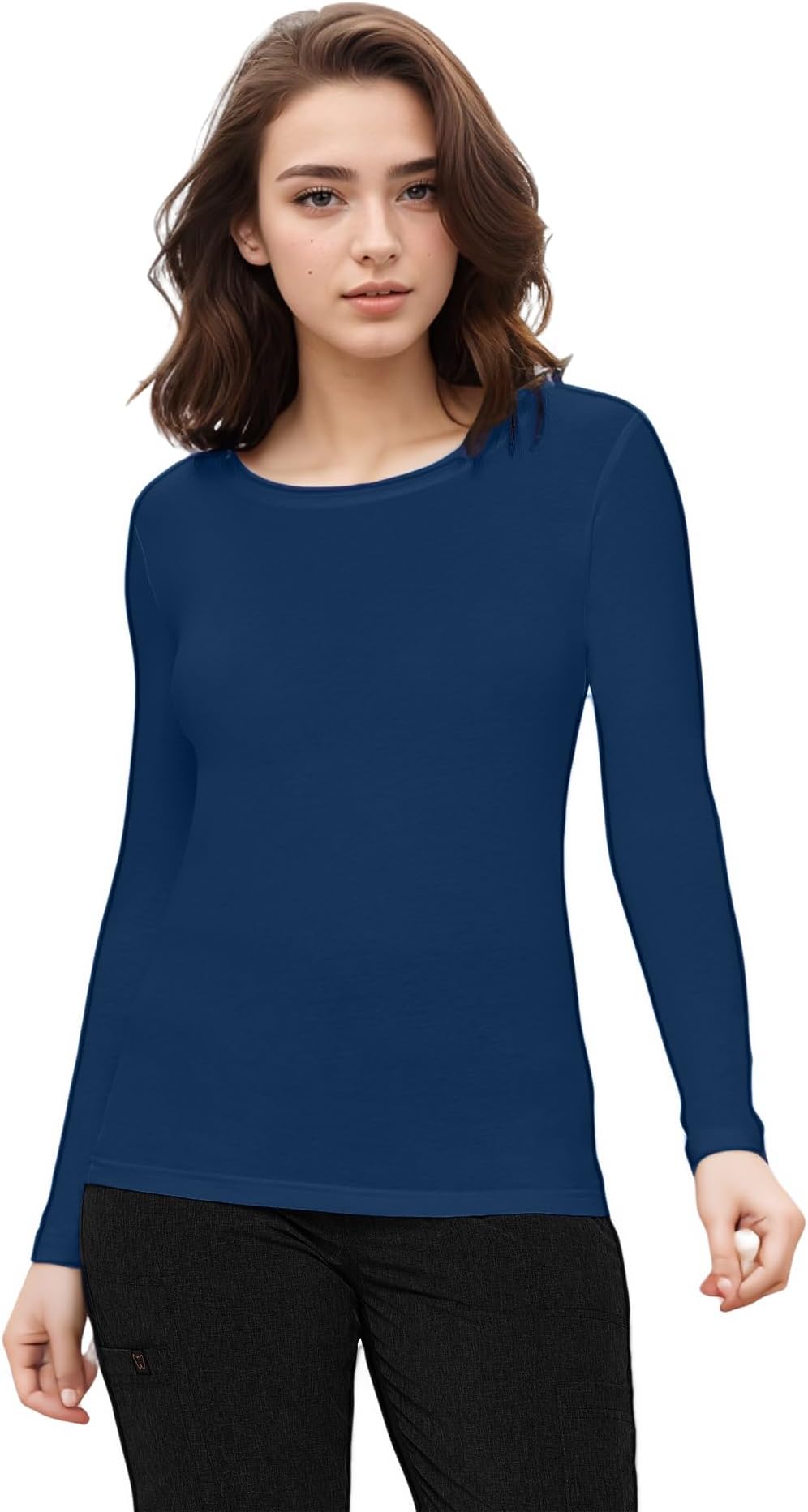 Women’s Long Sleeve Underscrub T-Shirt – Cotton Blend Scrub Base Layer for Nurses & Medical Professionals