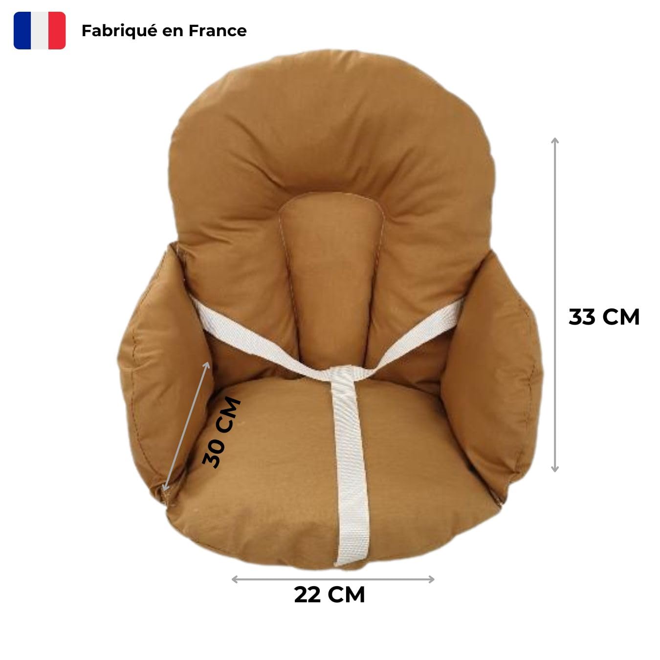 Easy Dort - Coussin de Chaise Haute bébé Coton Enduit Couleur - Camel - Fabriqué en France