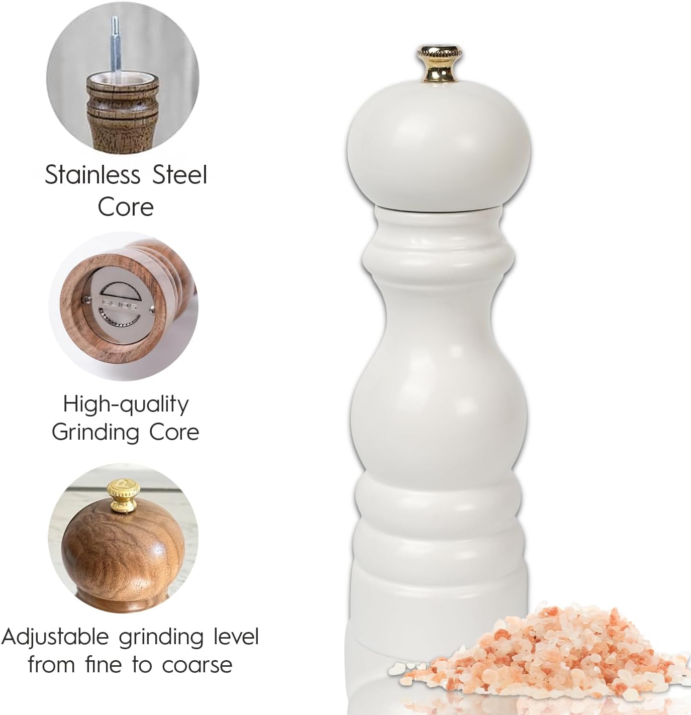 Walnut Color Wooden BlackPepper Hand Mill 18 cm-7.08 inch (White)