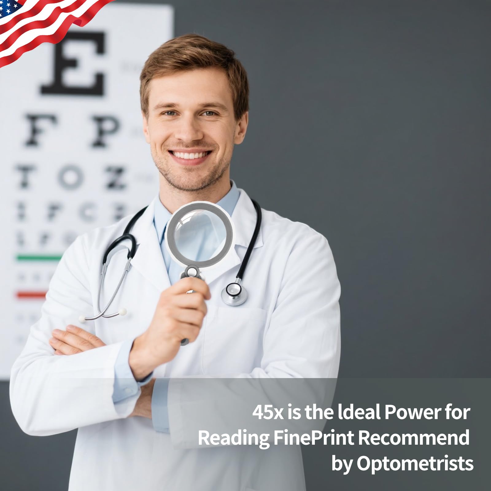 Lupa 45X con luz, lupa recargable grande para lectura | Lentes acrílicas dobles de 4.6 pulgadas • Batería de 1200 mAh • 6 modos de iluminación • Brillo ajustable • Diseño ergonómico