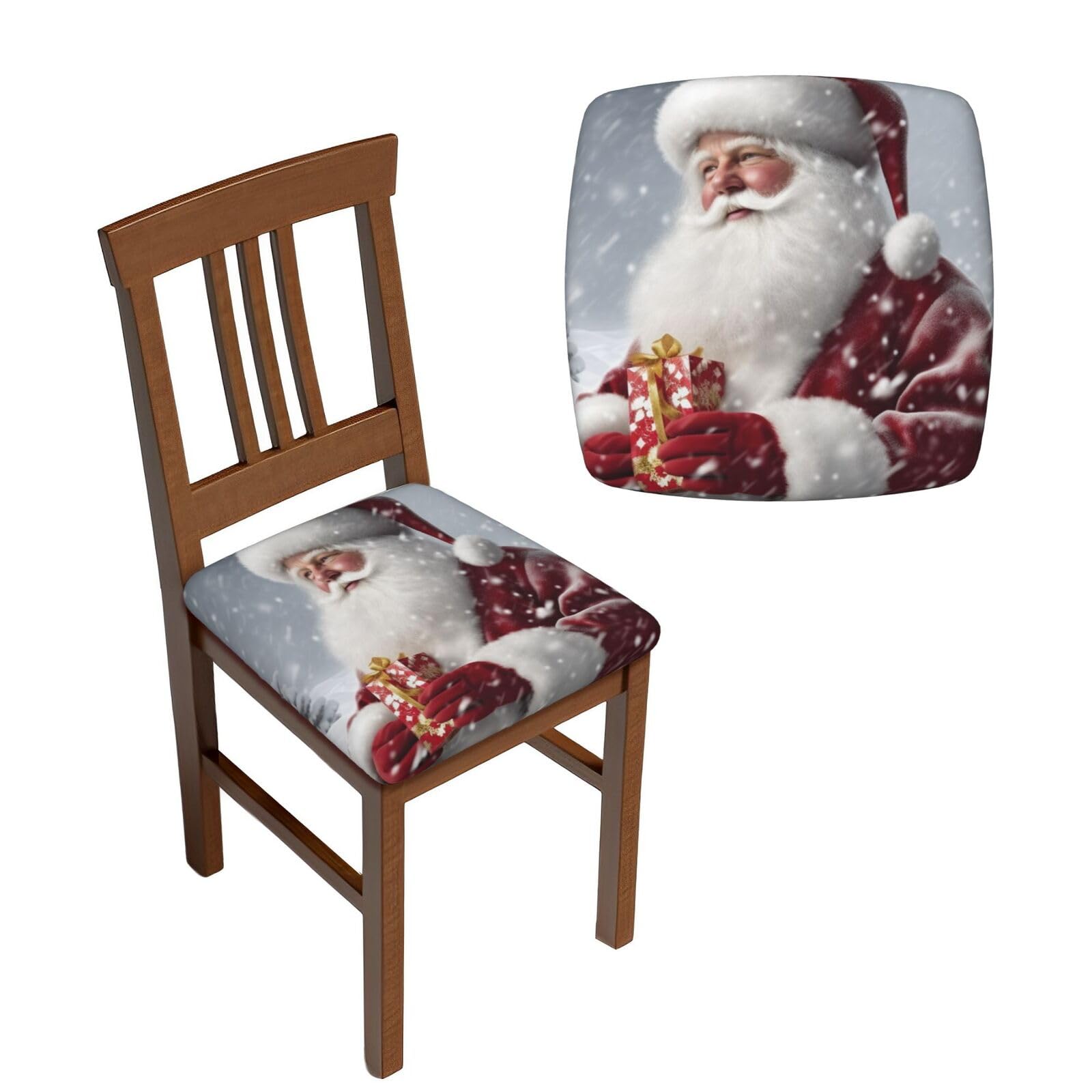 FodPand 6PCS Dining Chair Covers for Dining Room Santa Claus Snow Secenry Chair Seat Cover Stretch Parsons Chair Slipcover Removable Washable Seat Cushion Slipcovers Cover for Kitchen Office