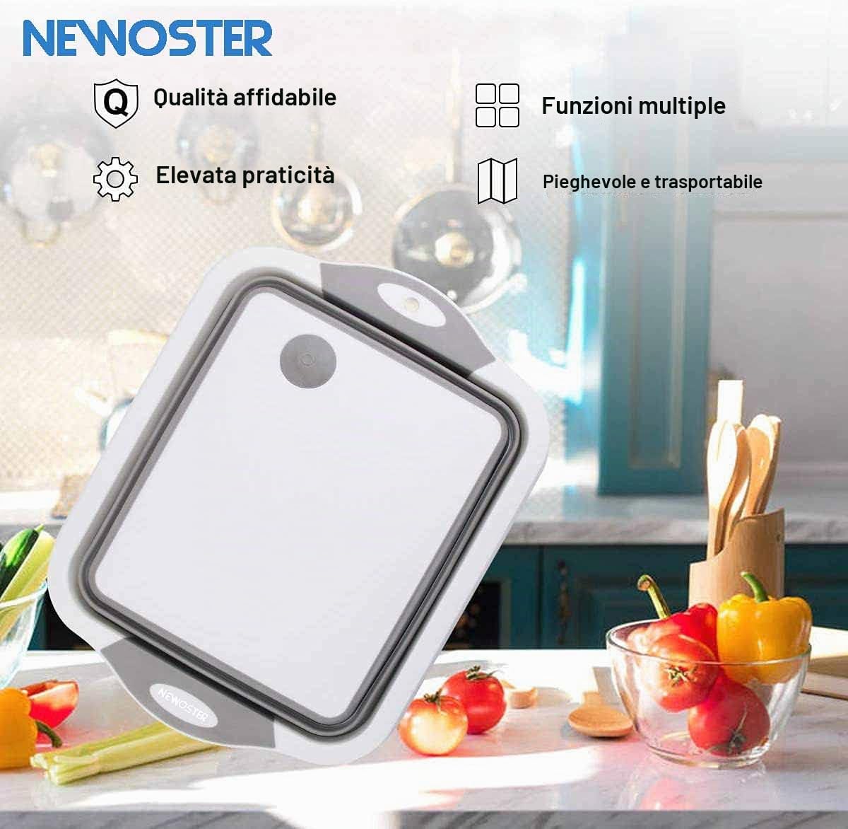 Tagliere Pieghevole Multifunzionale - Scolapiatti e Lavabo da Cucina Con Forbici, Cestino Portatile per Campeggio, Picnic, Barbecue (Grigio)