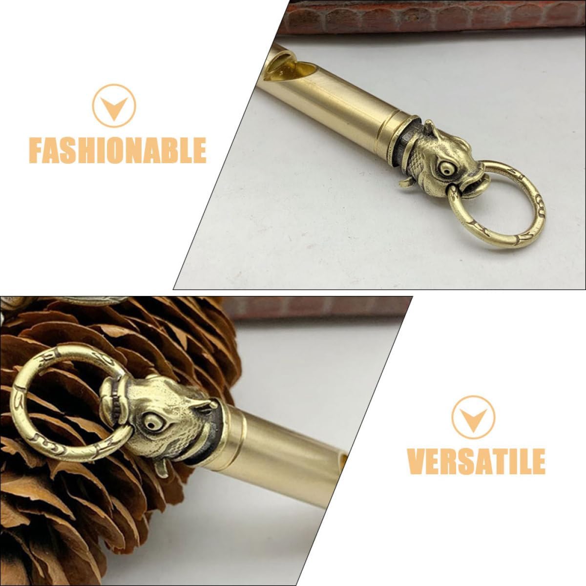 2pcs Brass Emergency Whistle Keychain Loud Outdoor Copper Camping Survival Whistles for Hiking Dog Training Safety Signal