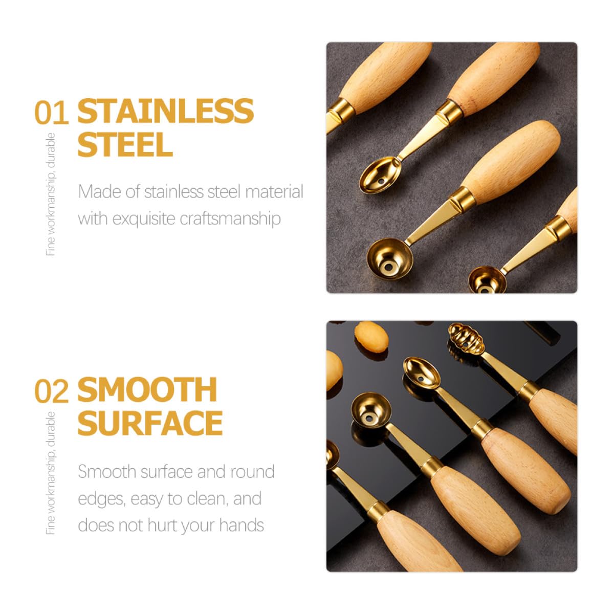 y Diseño Sencillo para Hacer de Melón 4 Cucharas de Acero Inoxidable y Madera, Bordes Redondeados para Café y Hogar