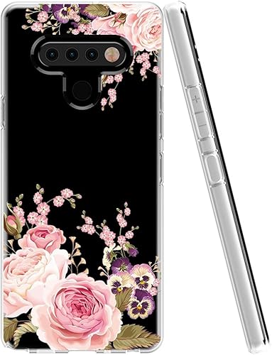 Miniatura 3 de Funda de teléfono para LG K51 (versión 2020), para LG K51 funda para niñas, delgada, a prueba de golpes, con patrón floral transparente, suave,