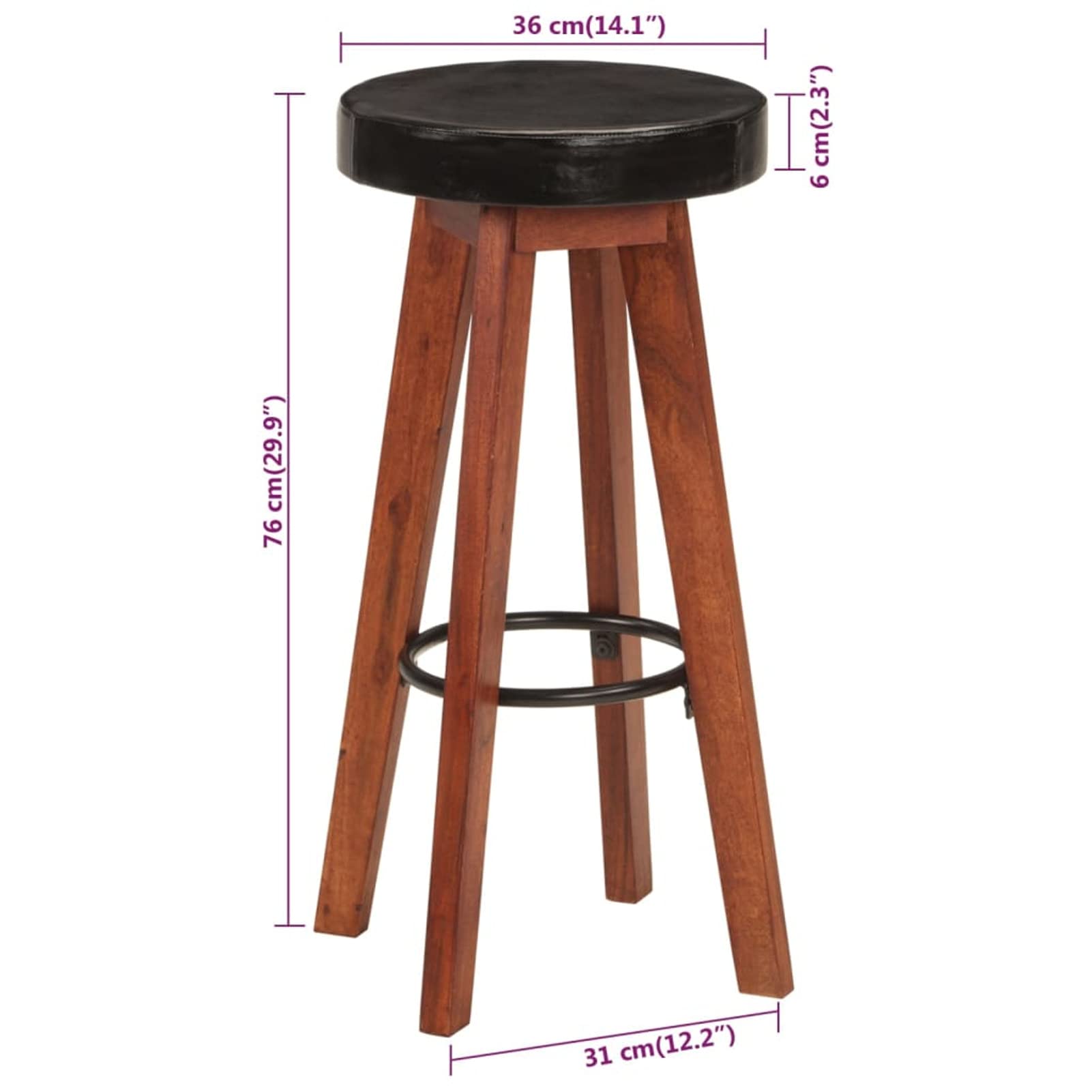 Homgoday Taburetes de bar de 2 piezas de piel auténtica y madera maciza de acacia, silla de oficina, silla de oficina, bar, silla de escritorio, para dormitorio o salón
