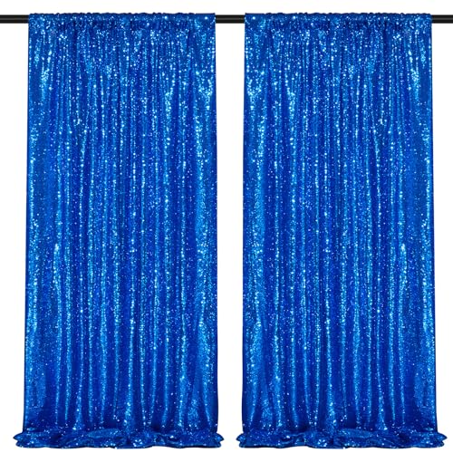 Image of Navy Blue Sequin Backdrop Curtains,2 Panels 4FTx8FT Blue Curtain Backdrop Glitter Party Decorations Background Drapes for Wedding Birthday Anniversary Graduation Photo Booth Decor