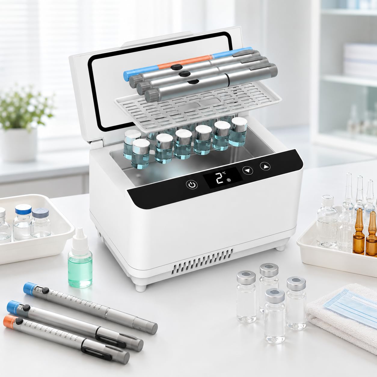 Generico Custodia Termica Portatile per insulina, Borsa da Viaggio per farmaci a Doppio Strato di Grande capacità con Funzione Mini Frigorifero USB.