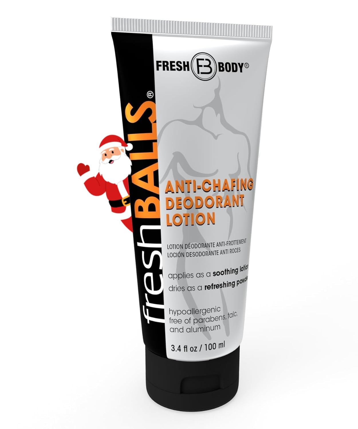 FRESH BALLS Lotion Anti-Chafing Cream Ball Deodorant for Men - Men's Anti-Chafe Lotion to Powder & Hygiene for Groin Area - Aluminum-Free, Talc-Free, 3.4 oz