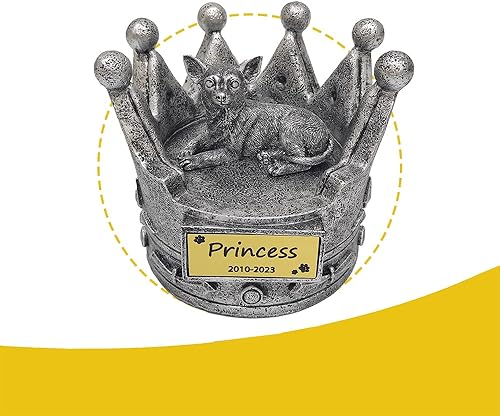 Urnas conmemorativas de Chihuahua en forma de corona para mascotas, cenizas personalizadas con nombre y fecha, estatua de Chihuahua decorativa para