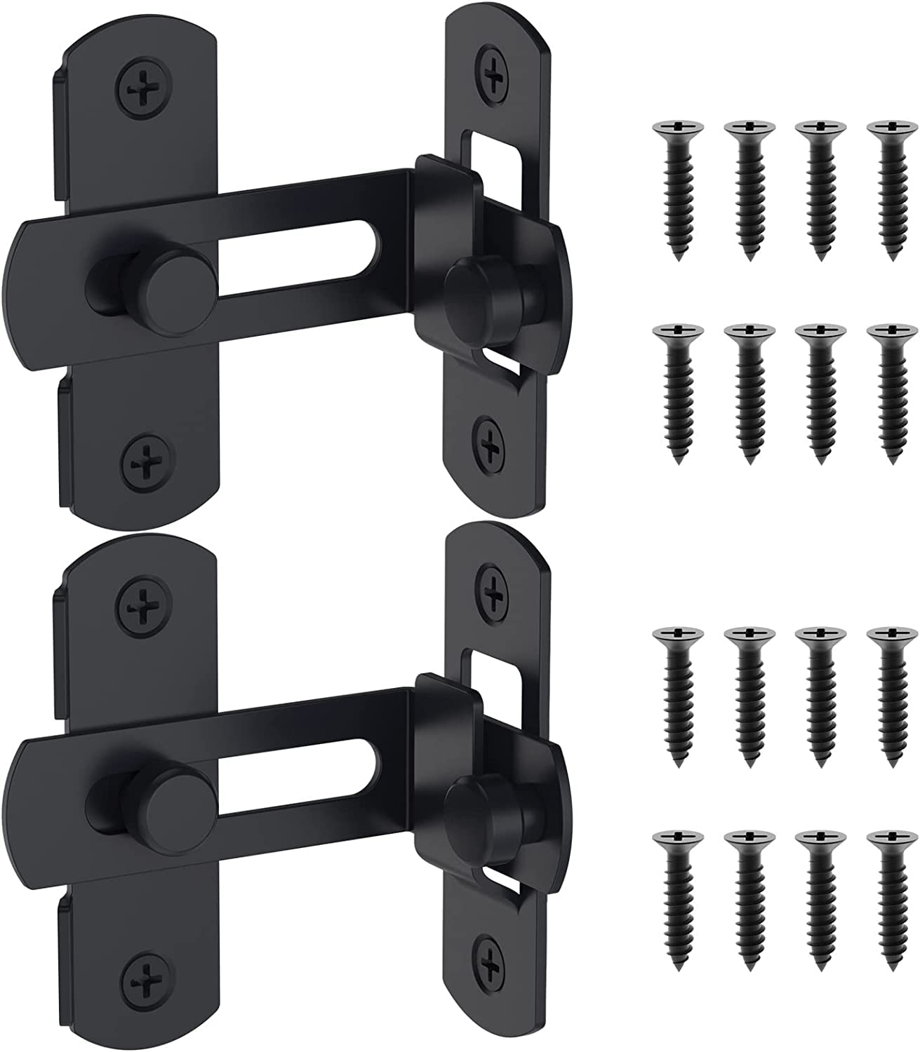 90 Degree Flip Sliding Barn Door Lock, Stainless Steel Angle Latch Buckle, Screen Hook Lock for Barn, Garden, Bathroom, Outdoor, Garage, Window, Sliding Door (Black-2 Pack)