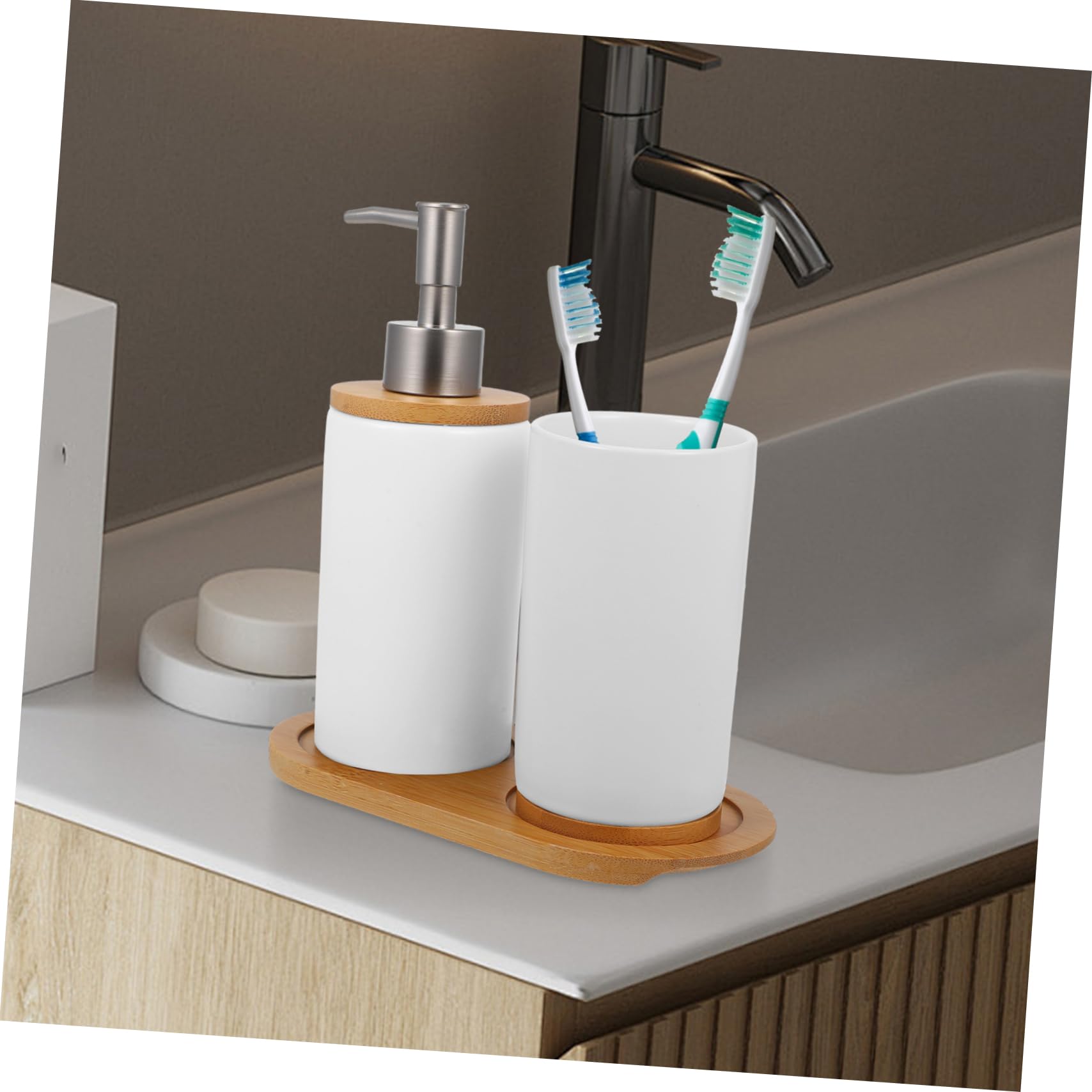 Set de Vaso para Cepillo de Dientes de Baño Cerámica Blanco 1 Juego | Dispensador de Loción, Soporte para Cepillo, Estilo Simple y Clásico, para Lavabo y Encimera