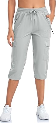 Women's Cargo Hiking Capris Pants Lightweight Quick Dry Outdoor Capris for Women with Zipper Pockets