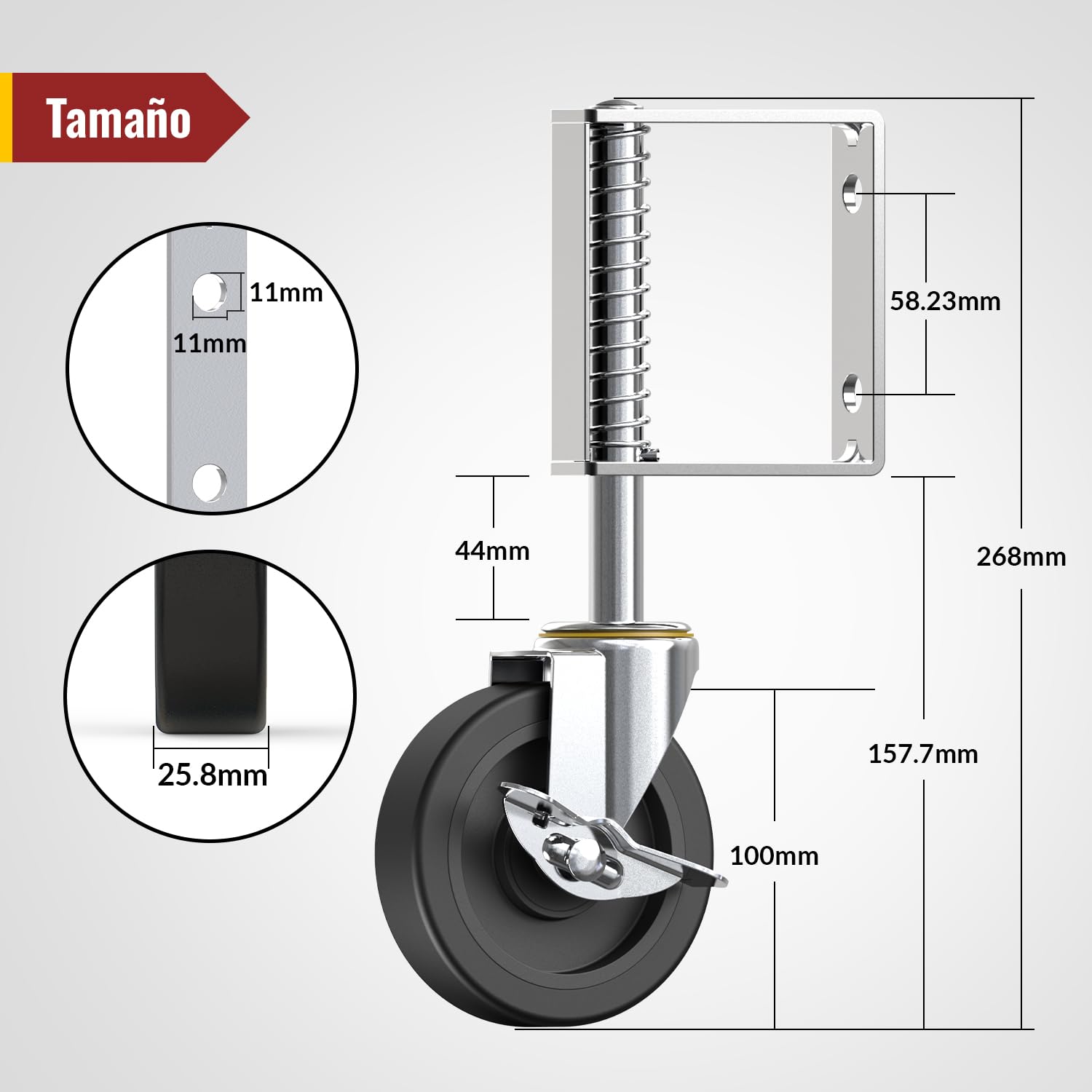 HOLKIE Rueda Giratoria de 100 mm para portón,ruedas con muelle para puertas pesadas de madera y vallas,capacidad de carga 100 kg (2 piezas)