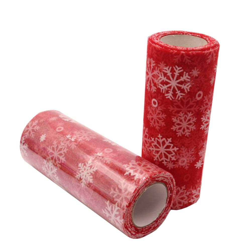 EXCEART Fiocchi di Neve Natalizi Rotoli di Tulle Poliestere Glitter Fiocco di Neve Garza Artigianale per Confezione Regalo Fai da Te Bomboniera Decorazione Natalizia (Rosso 15 Cm)