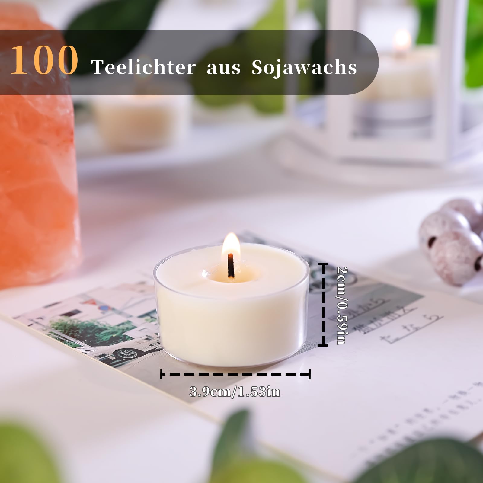 100 velas de té de cera de soja, 6 horas sin aroma | 100% cera de soja sin parafina no tóxica, vegana, en taza transparente para bodas, decoraciones de fiesta