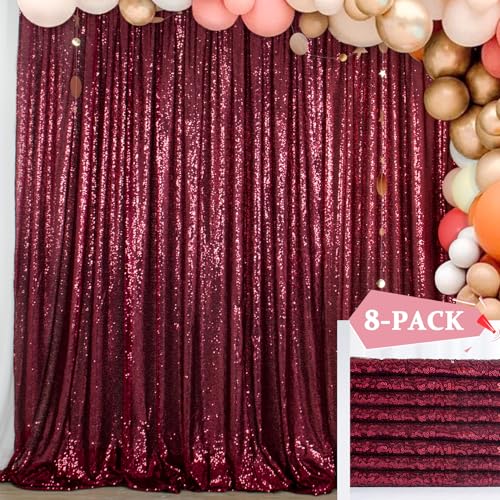 ShinyBeauty Burgundy Backdrop 2FTx8FT Sequin Backdrop 8 Panels Photo Backdrop Wine Backdrop Curtains Shimmer Backdrops Background Sparkly Backdrop 16Ftx8FT Studio Backdrop