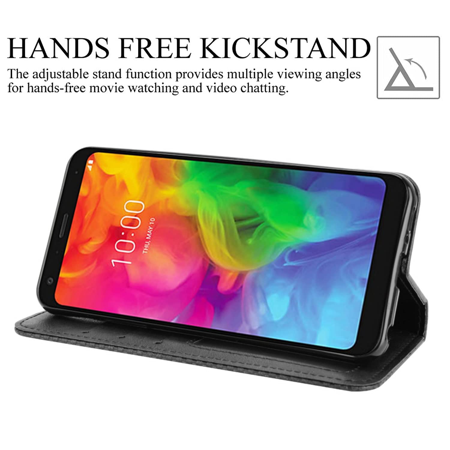 Cover per LG Q7, Custodia Portafoglio Pelle Sintetica con TPU, Supporto Stand, Cover per LG Q7 Cellulare, Nero