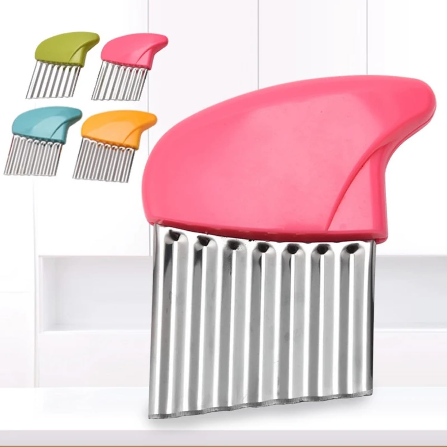 VISUAL ARREST Wavy Edge Knife Potato Chips Crinkle Cutter Vegetable Zigzag Slicing Salad Cutting French Fry Wavy Fruit Veggie Strips Slicer Spiral Potato Chip Maker Steel Wave Knife (Pack of 1)