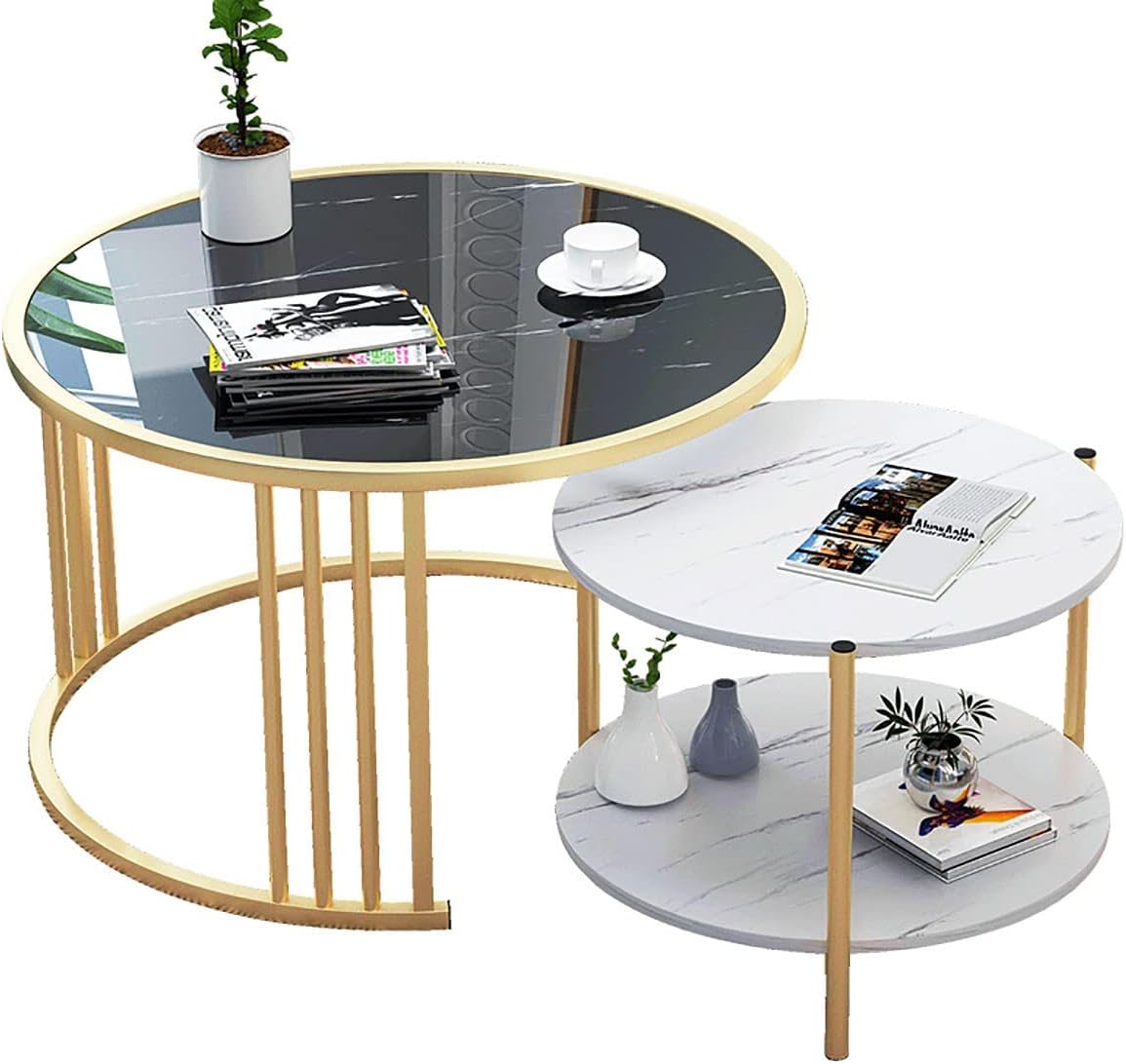 DKZK Nesting Tables, Round Nesting Coffee Table Set of 2, Wood Nesting Side End Tables, Furniture Sofa End Table Easy Assembly for Living Room Balcony Office