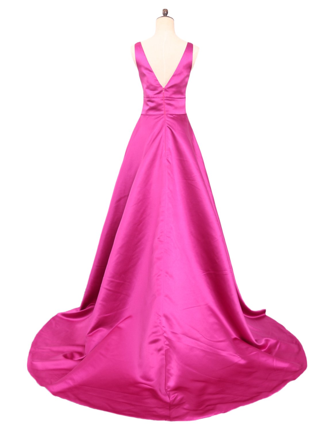 Vestido largo de graduación con bolsillos de satén con cuello en V profundo con inserto transparente sin espalda E158