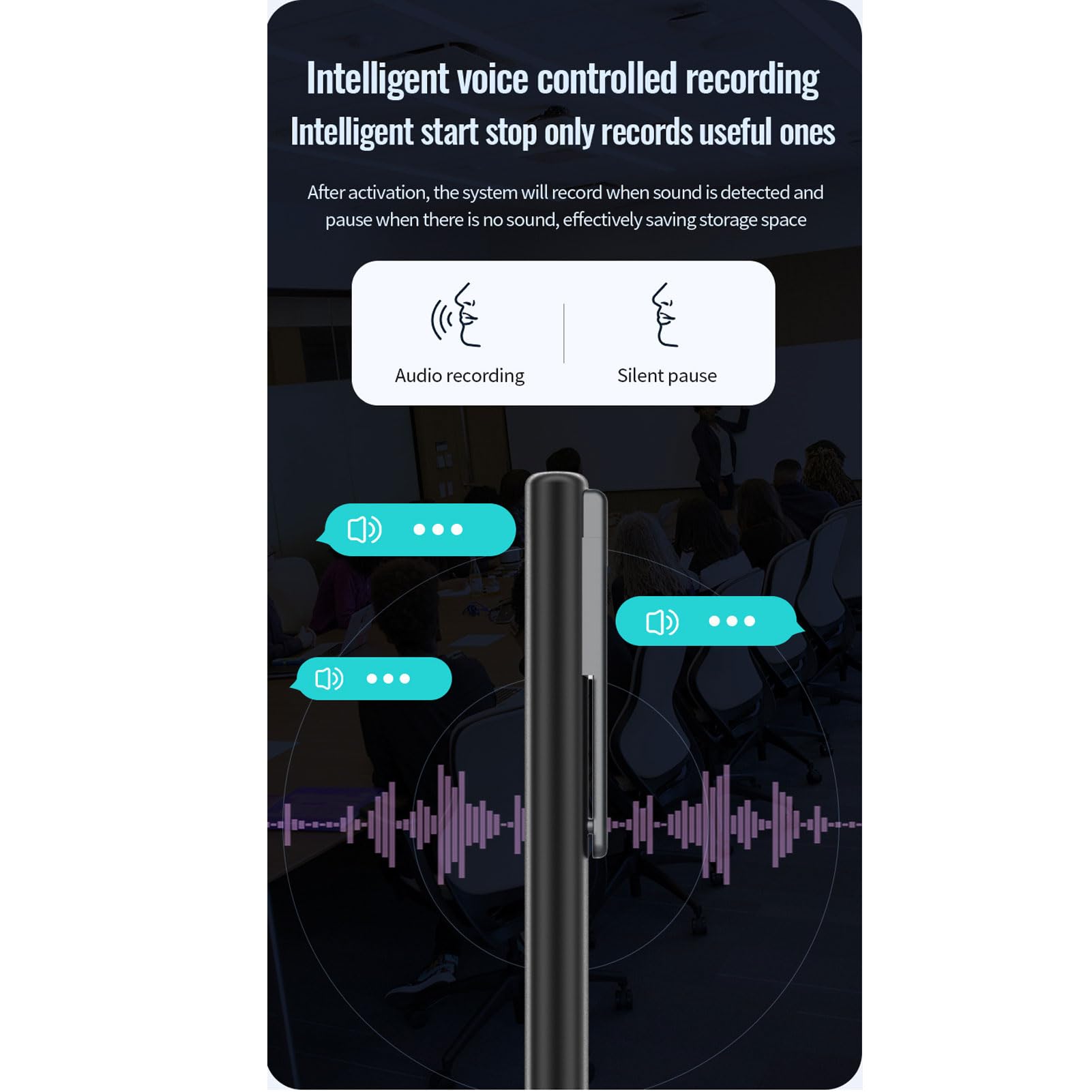 SENECESLI Grabadora de Bolígrafo Inteligente Activada por Voz con Grabación con un Toque, Carga Tipo C, Transcripción en Varios Idiomas, Diseño Ergonómico (64GB)