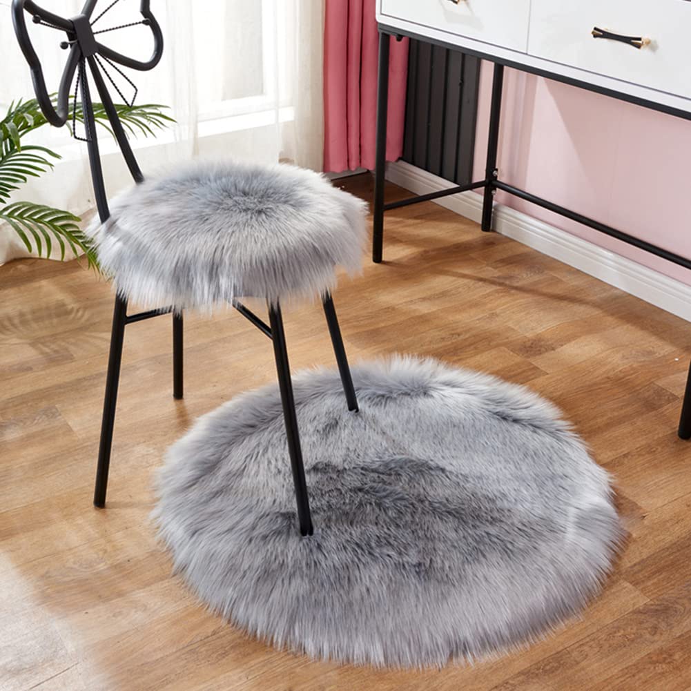 XSlive Luxury Faux Fur Round Area Rug Soft Fluffy Plush Circle Floor Carpet Mat for Sofa Bedroom Living Room Floor Decoration,1 Piece (Light Grey,