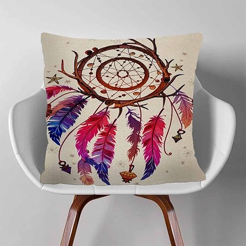 Miniatura 3 de Hysing Fundas de almohada cuadradas de lino con diseño de atrapasueños de colores brillantes de 18 x 18 pulgadas, fundas de almohada cuadradas de