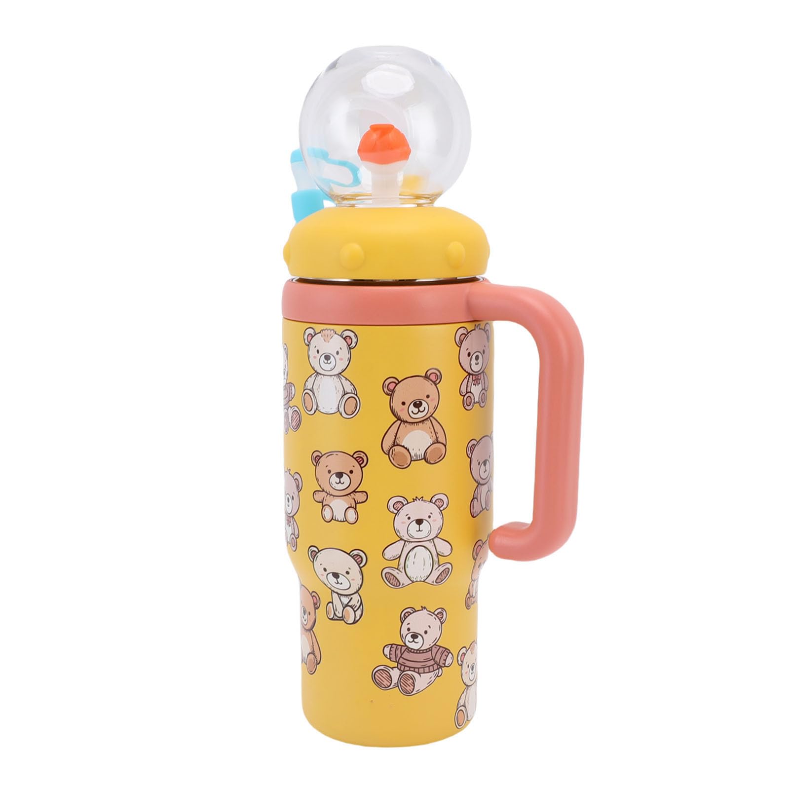 Rosvola Tazza con Beccuccio per Bambini con Fontana a Forma di Balena da 710 Ml con Manico e Cannuccia, Bottiglia D'acqua e Divertente per Esterni, Plastica e Acciaio Inossidabile (YELLOW)