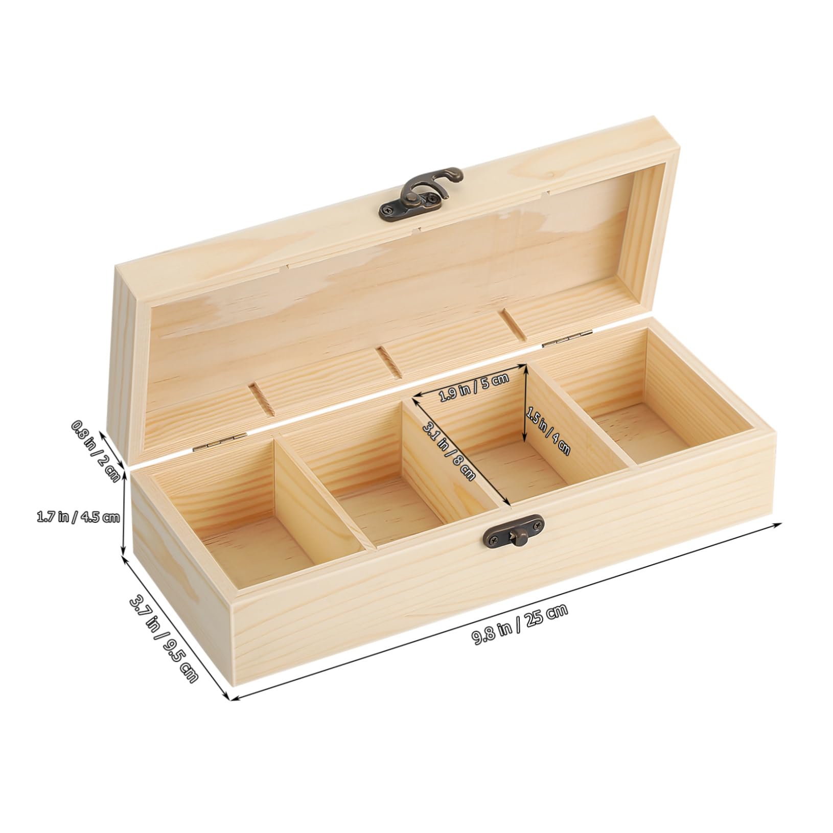 Holzbox mit Klappdeckel 2 Stück 25x9.5x6.5cm Aufbewahrungsbox mit Ablagefächern für Notizen und Karten Geeignet für Büro Schule und Wohnraum