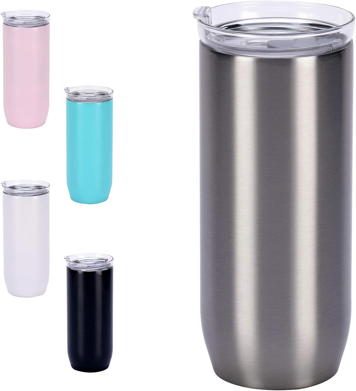 16 oz Insulated Glass Tumbler Double Wall Stainless Steel Travel Coffee Mug with Lids, Glass Reusable Coffee Cup for Ice Beverage and Hot Drinks (Silver )