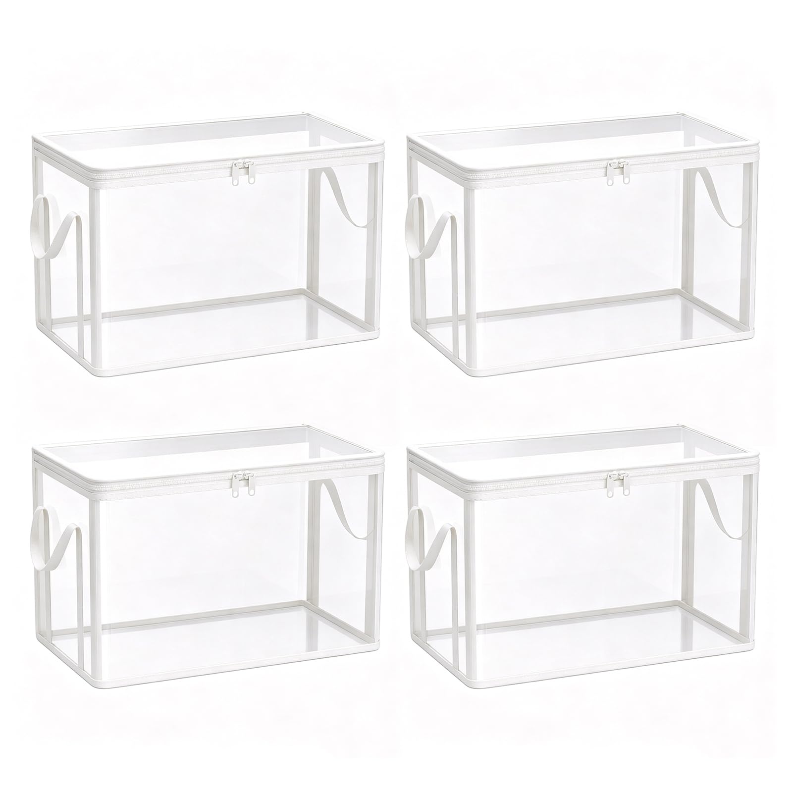 anwhriet Clear PVC Clothes Storage Bag with Reinforced Handles, Waterproof Foldable Wardrobe Organizer, Large Capacity Moving Bag for Bedding Blankets Toys, Home Travel Camping Use White 4pcs