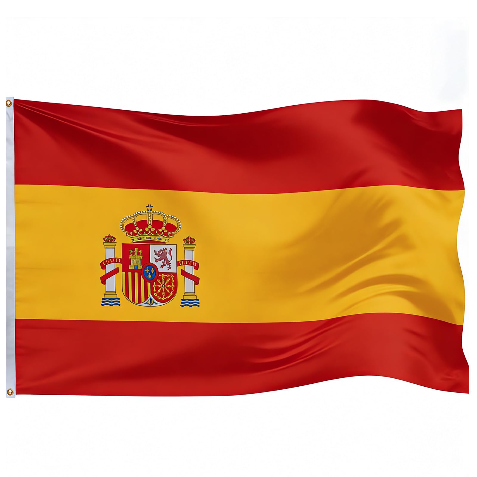 Bandera de España con Escudo para Exterior e Interior Resistente a la Intemperie con 2 Ojales de Latón y Costuras Dobles Ideal para Mundial 2026 y Eventos Deportivos 90x150 cm