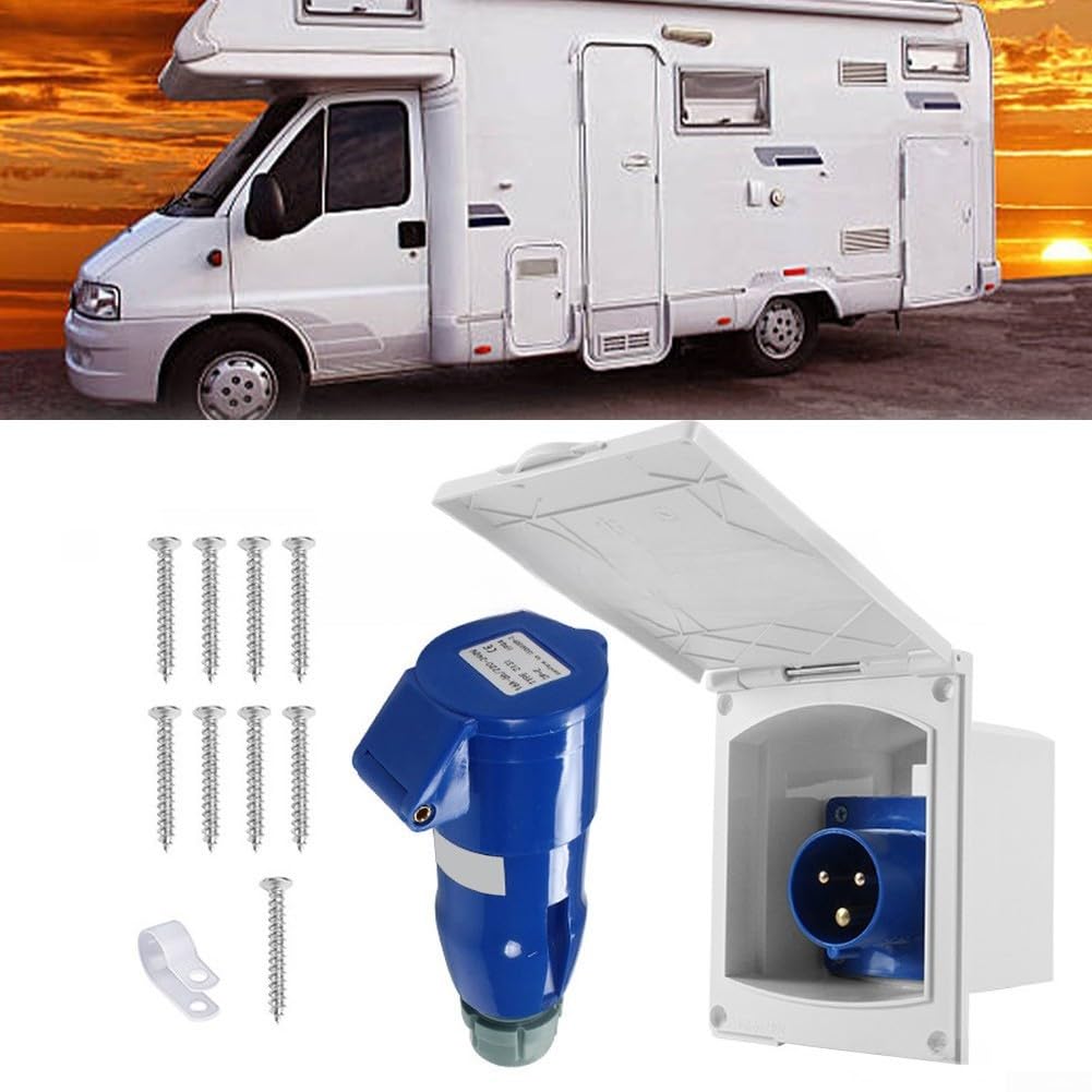 Presa di corrente esterna impermeabile 16A con protezione IP44 per rimorchi camper e camper che offrono collegamento elettrico all'aperto (bianco)